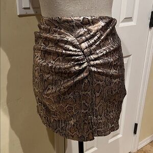 Zara Snake-Print Sequined Ruched Mini Skirt - Brown/Tan